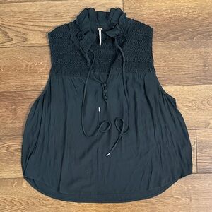 Free People Black Textured Ruffle Top